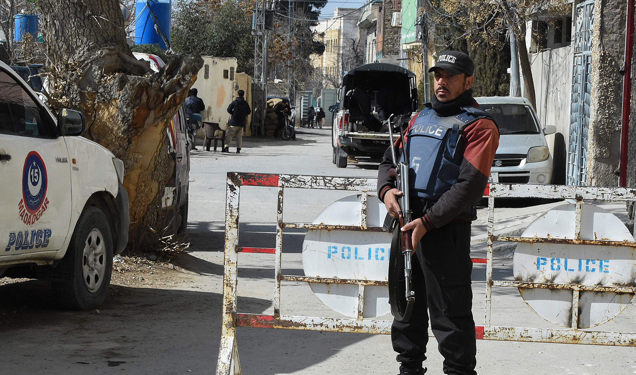 Policeman stands guard in Quetta, Pakistan, on February 5, 2024. (AFP/File)