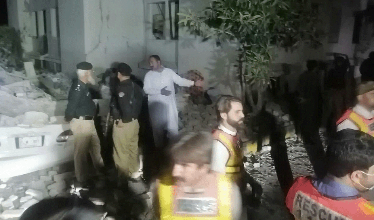 Police officers and rescue workers gather after explosions on the counter-terrorism office building in Swat, Pakistan April 24, 2023. (Reuters/File)