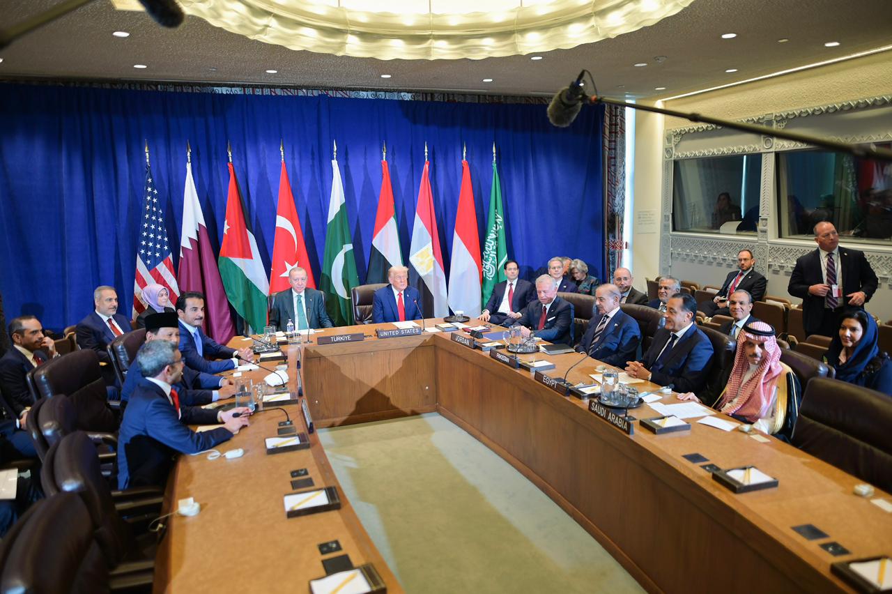 Pakistan Prime Minister Shehbaz Sharif attends meeting of the Arab Islamic leaders hosted by US President Donald Trump and Qatar Emir Sheikh Tamim Bin Hamad Al Thani in New York on September 23, 2025. (Handout/PMO)