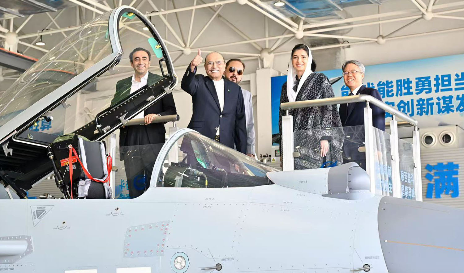 President Asif Ali Zardari (center) visiting China’s AVIC aircraft complex in Chengdu on September 14, 2025. (President of Pakistan/ X)