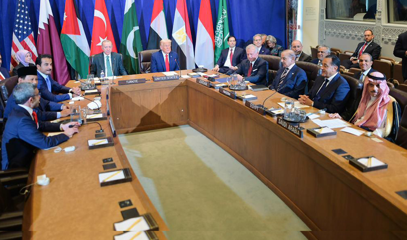 Pakistan Prime Minister Shehbaz Sharif attends meeting of the Arab Islamic leaders hosted by US President Donald Trump and Qatar Emir Sheikh Tamim Bin Hamad Al Thani in New York on September 23, 2025. (Handout/PMO)