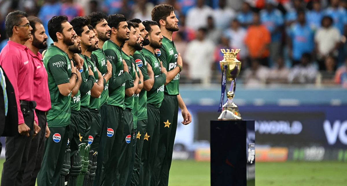 Pakistan's players stand for their national anthem at the start of the Asia Cup 2025 Twenty20 international cricket match between India and Pakistan at the Dubai International Stadium in Dubai on September 14, 2025. (AFP/ file)