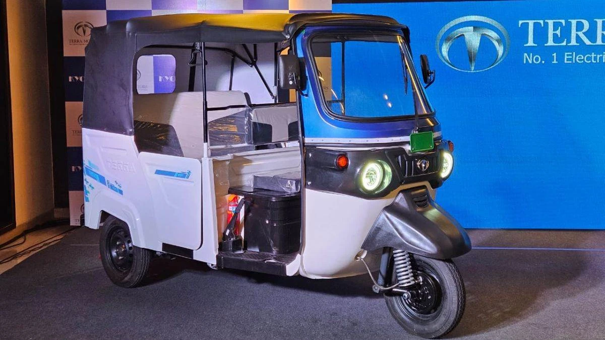 This handout photo, released on September 24, 2025, shows Terra Motors’ electric three wheeler, Kyoro, during its launching in Karachi. (Handout/Terra Motors)
