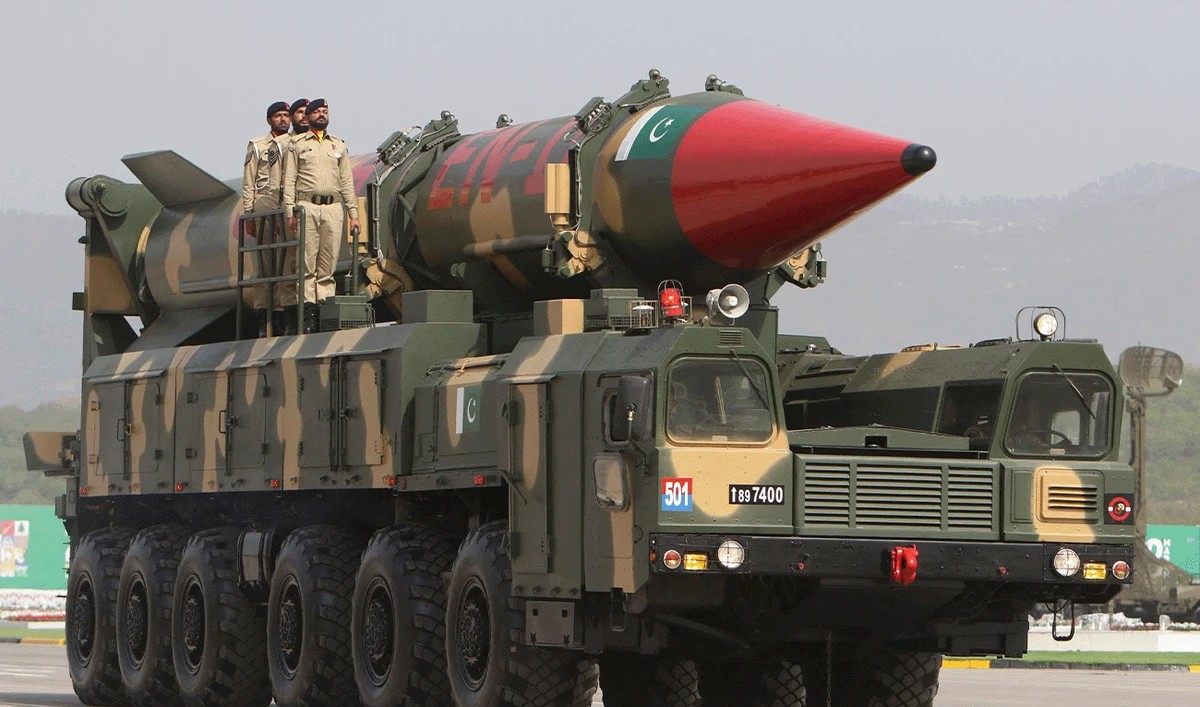 A Pakistan's military vehicle carries a long-range ballistic missile Shaheen during the Pakistan Day parade in Islamabad on March 23, 2022. (AFP/File)