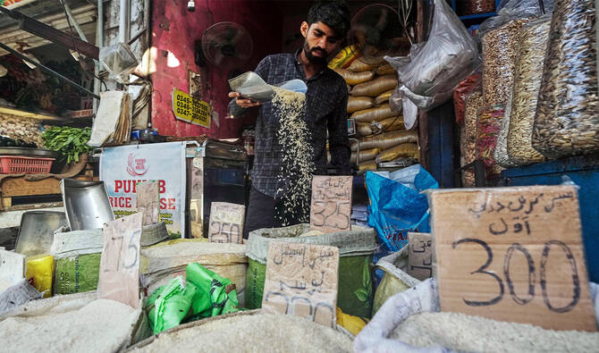 A vendor displays the rice quality on a wholesale shop at a market in Karachi, Pakistan, on April 3, 2025. (AP/File)