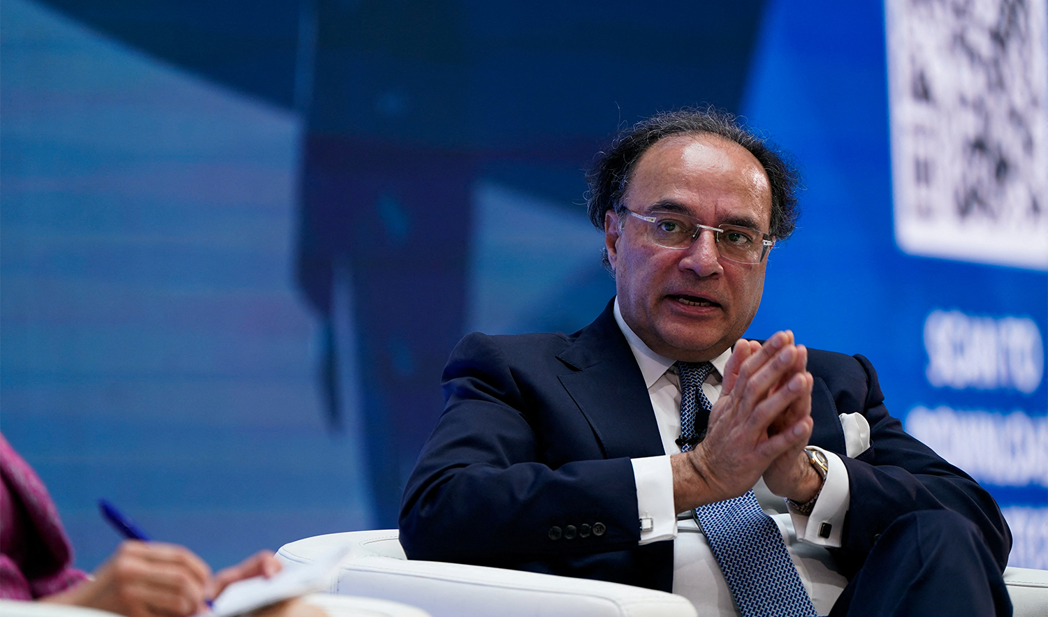 Pakistan Finance Minister Muhammad Aurangzeb participates in a panel titled “Navigating an Uncertain World” during the 2025 annual IMF/World Bank Spring Meetings in Washington DC, US, April 25, 2025. (REUTERS/File)
