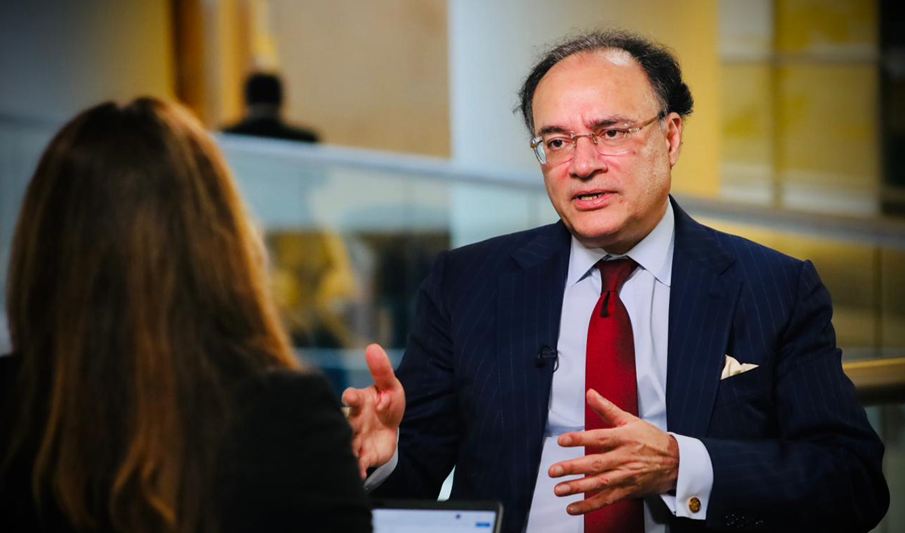 Pakistan’s Federal Minister for Finance and Revenue, Muhammad Aurangzeb, during an interview with an American news channel, CNBC, in Washington D.C., on October 15, 2025. (Finance Ministry)