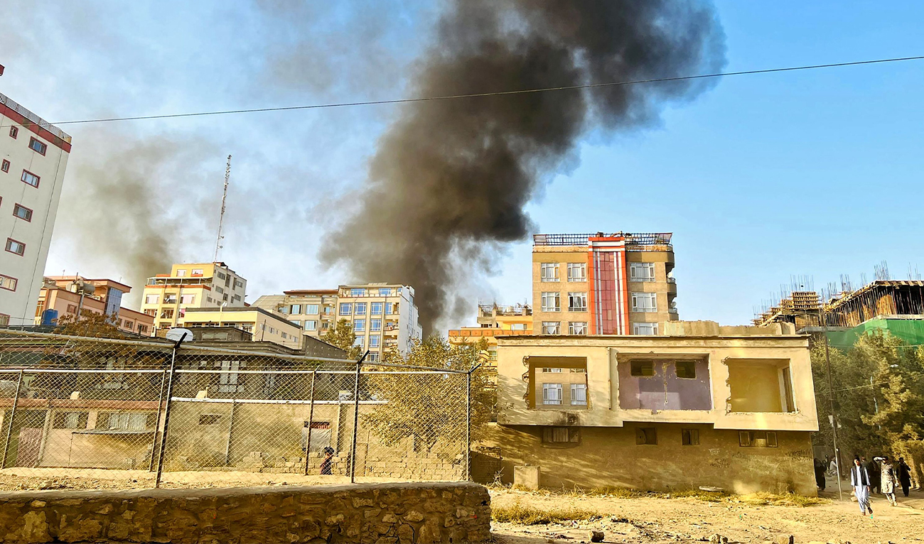 Smoke rises up from the site of explosions in Kabul on October 15, 2025, amid heavy border clashes between Afghanistan and Pakistan. (AFP)