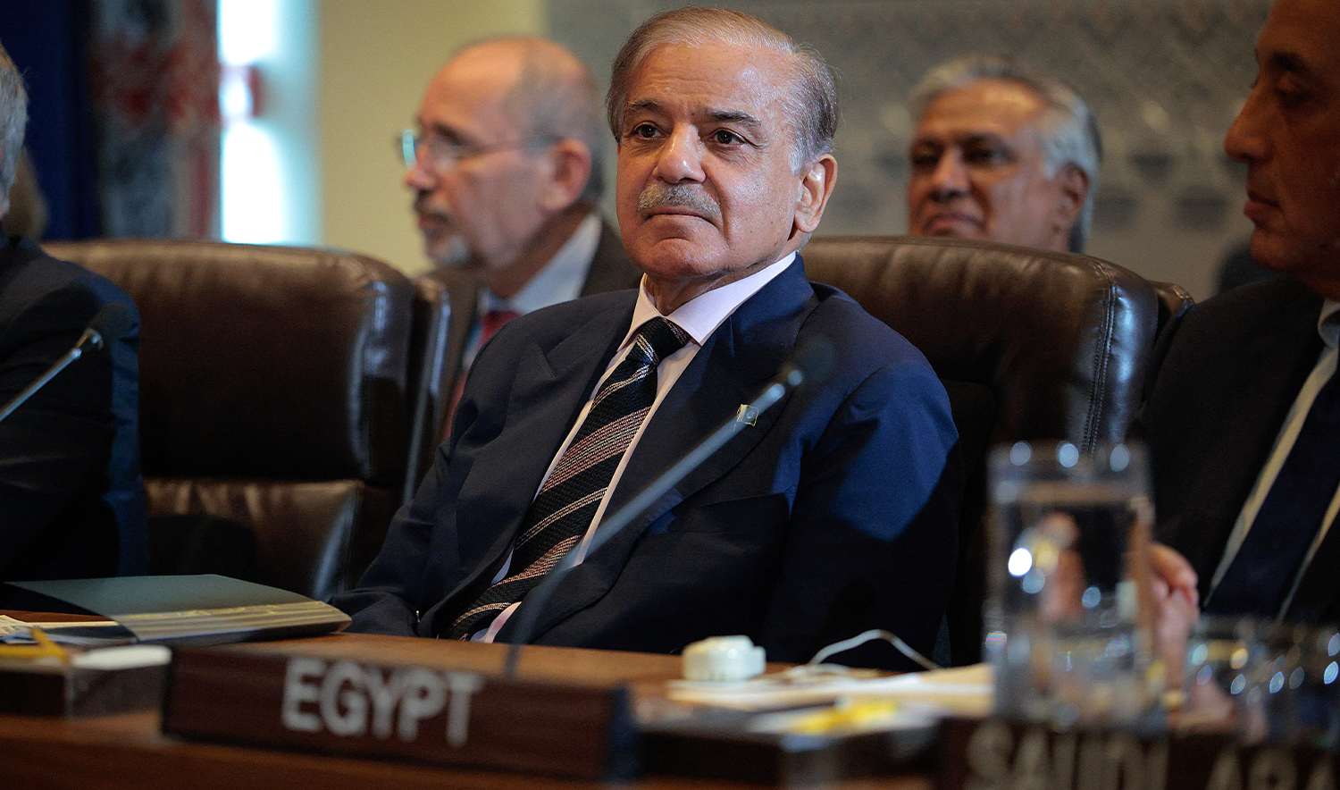 Prime Minister of Pakistan Shehbaz Sharif attends a multilateral meeting with U.S. President Donald Trump and leaders from several Arab and Muslim-majority countries at the 80th session of the UN’s General Assembly (UNGA) at the United Nations headquarters on September 23, 2025 in New York City. (AFP/File)