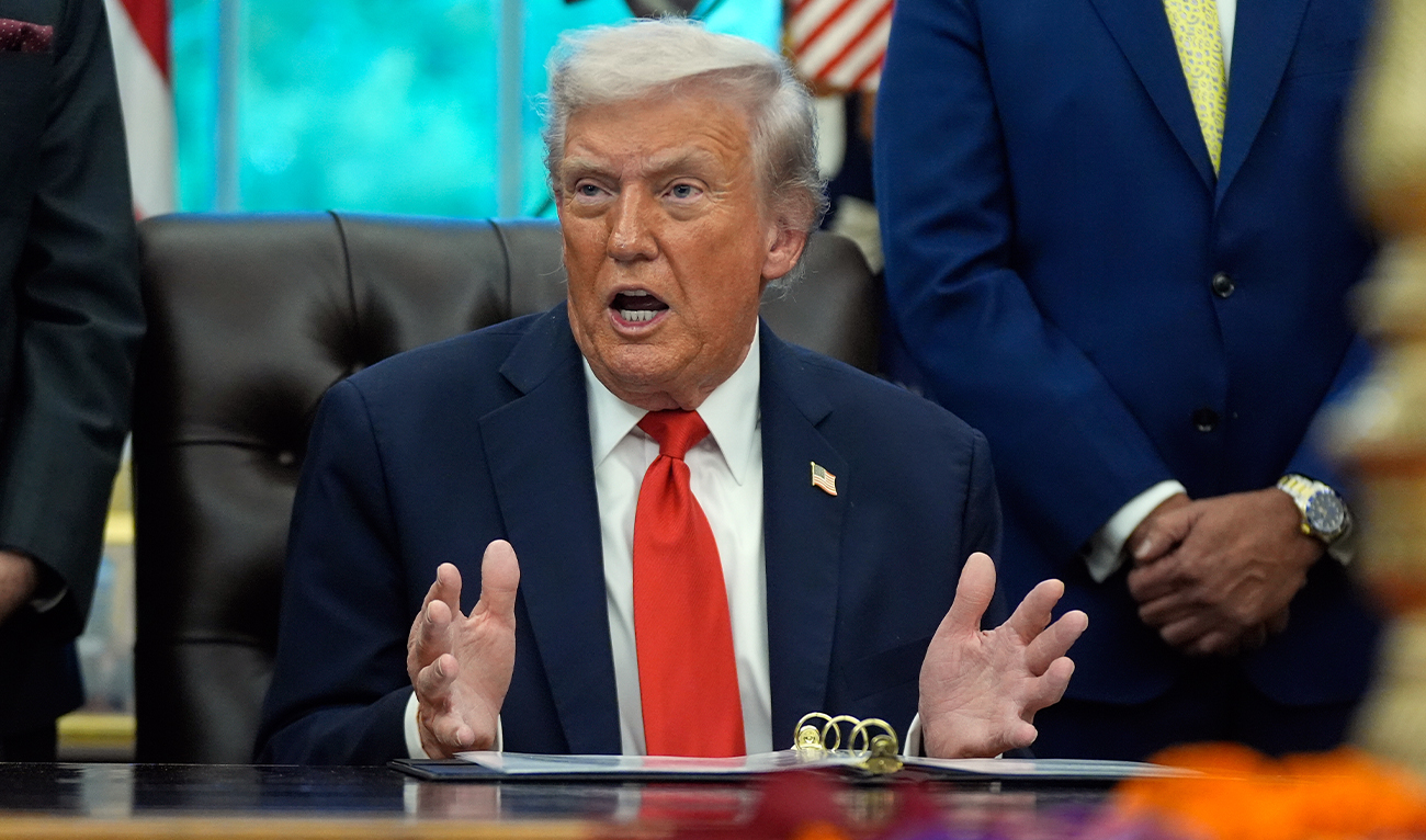 President Donald Trump answers questions from reporters during a Diwali celebration in the Oval Office at the White House in Washington, US, on October 21, 2025. (AP)