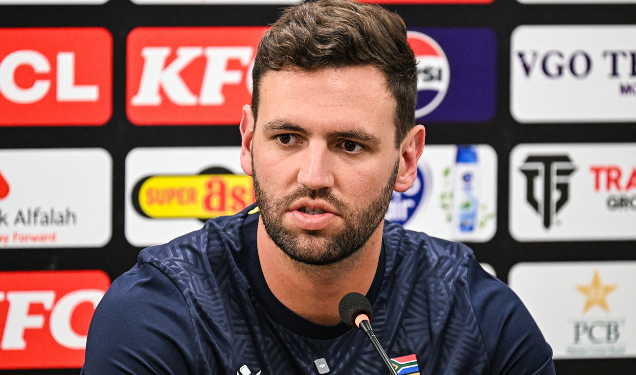 South Africa's captain Donovan Ferreira addresses a press conference on the eve of their first Twenty20 international cricket match against Pakistan at the Rawalpindi Cricket Stadium in Rawalpindi on October 27, 2025. (AFP)