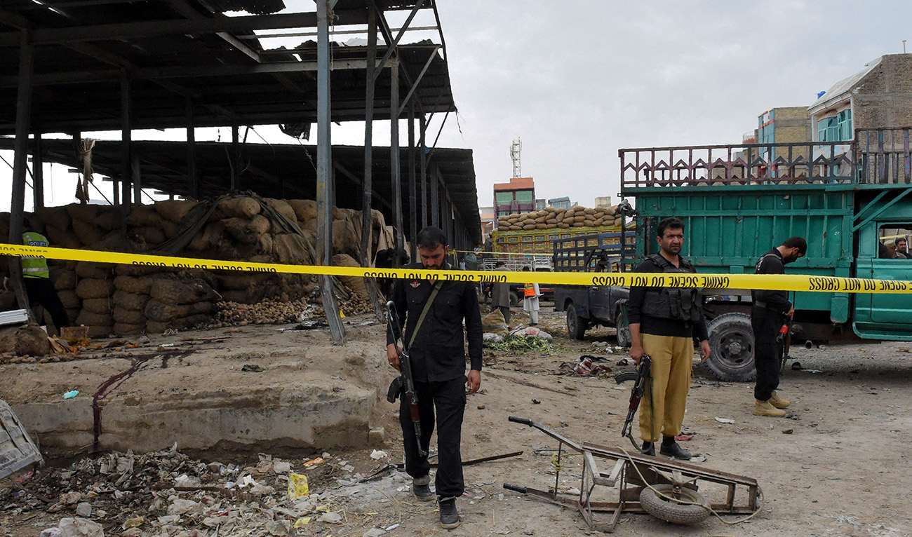 Pakistani police officials cordon off the site after a bomb blast at a fruit market in Quetta on April 12, 2019. (AFP/ file)