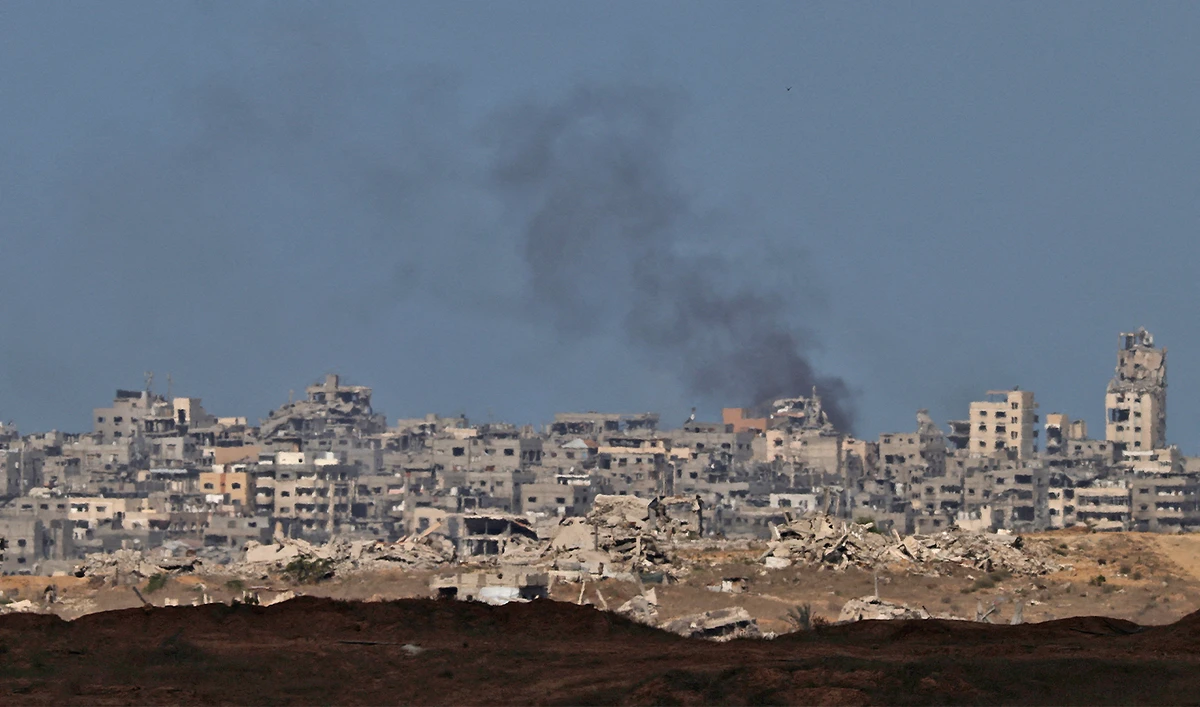 Smoke rises from Gaza after an explosion, as seen from the Israeli side of the border, on October 5, 2025. (REUTERS)
