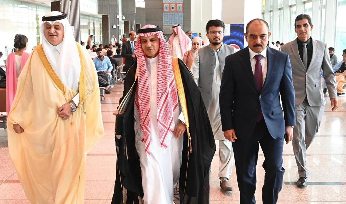 In this file photo, released on June 22, 2025, shows a delegation from the Saudi Shoura Council and the Saudi-Pak Parliamentary Friendship Committee arriving at the Islamabad International Airport in Islamabad. (Handout/National Assembly of Pakistan/File)