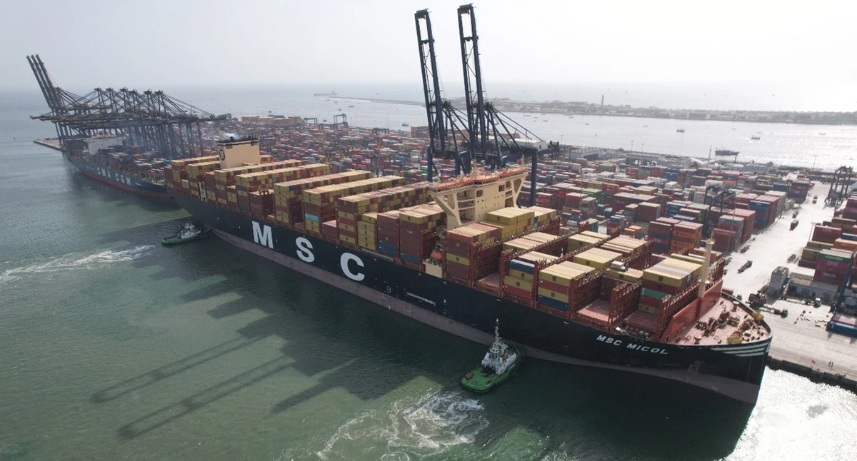 The photo shared on October 12, 2025, shows a container ship docked at Pakistan’s Hutchison Ports terminal in Karachi. (Photo courtesy: Hutchison Ports)