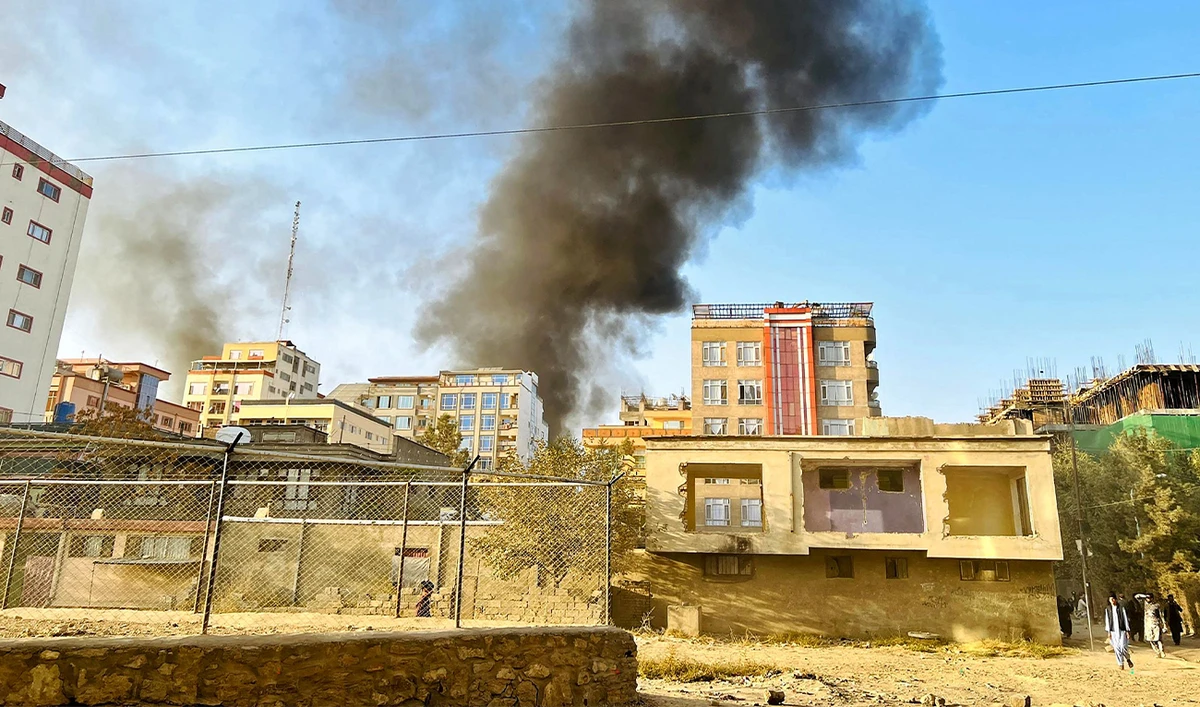 Smoke rises up from the site of explosions in Kabul on October 15, 2025, amid heavy border clashes between Afghanistan and Pakistan. (AFP)
