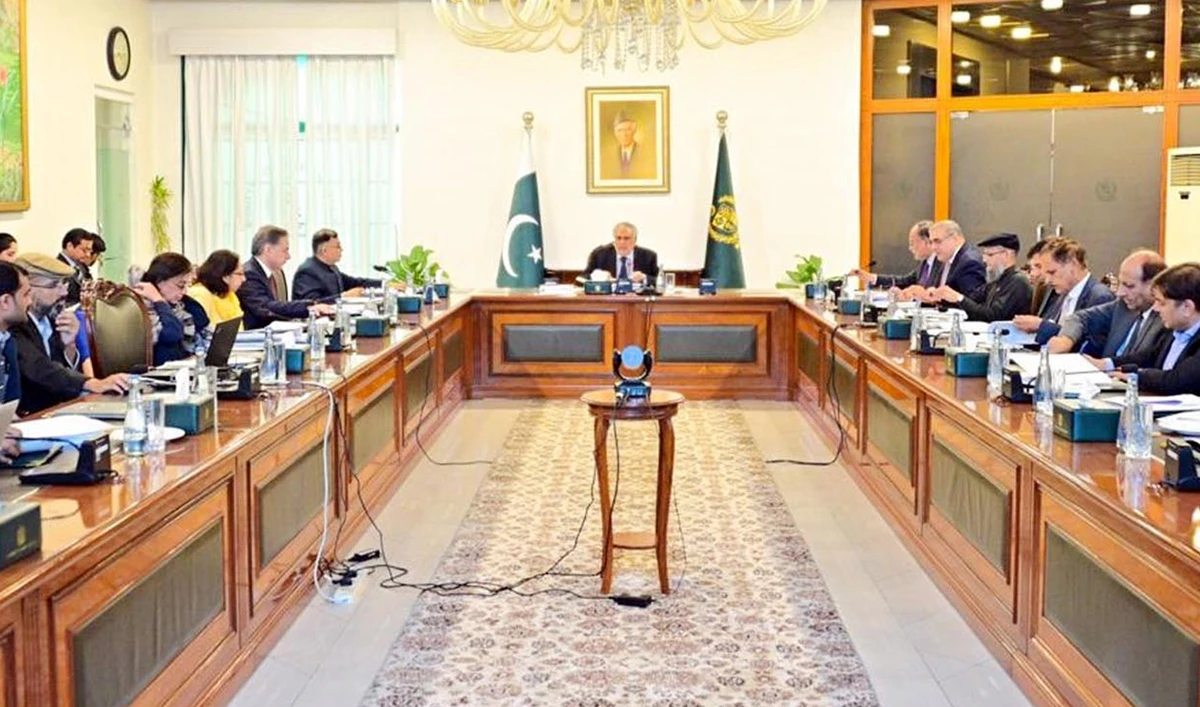 Deputy Prime Minister Ishaq Dar (center) chairs a meeting of the Cabinet Committee on Inter-Governmental Transactions in Islamabad, Pakistan, on October 15, 2025. (PID)