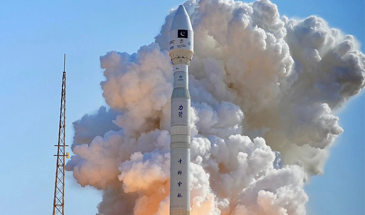 The picture shared by Pakistan's federal minister, Dr. Tariq Fazal Ch., on October 19, 2025, shows the launch of Hyperspectral Satellite in China. (@DrTariqFazal/X)