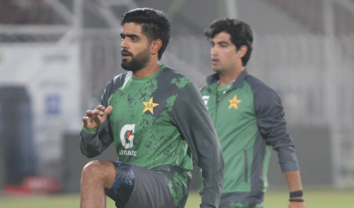 Pakistan’s Babar Azam gestures during a practice session ahead of their T20 series against South Africa, in Rawalpindi on October 26, 2025. (Handout/PCB)