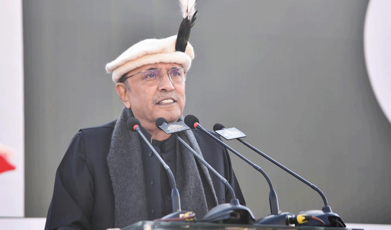 President of Pakistan Asif Ali Zardari addressing a ceremony in Gilgit-Baltistan on November 1, 2025. (PID)