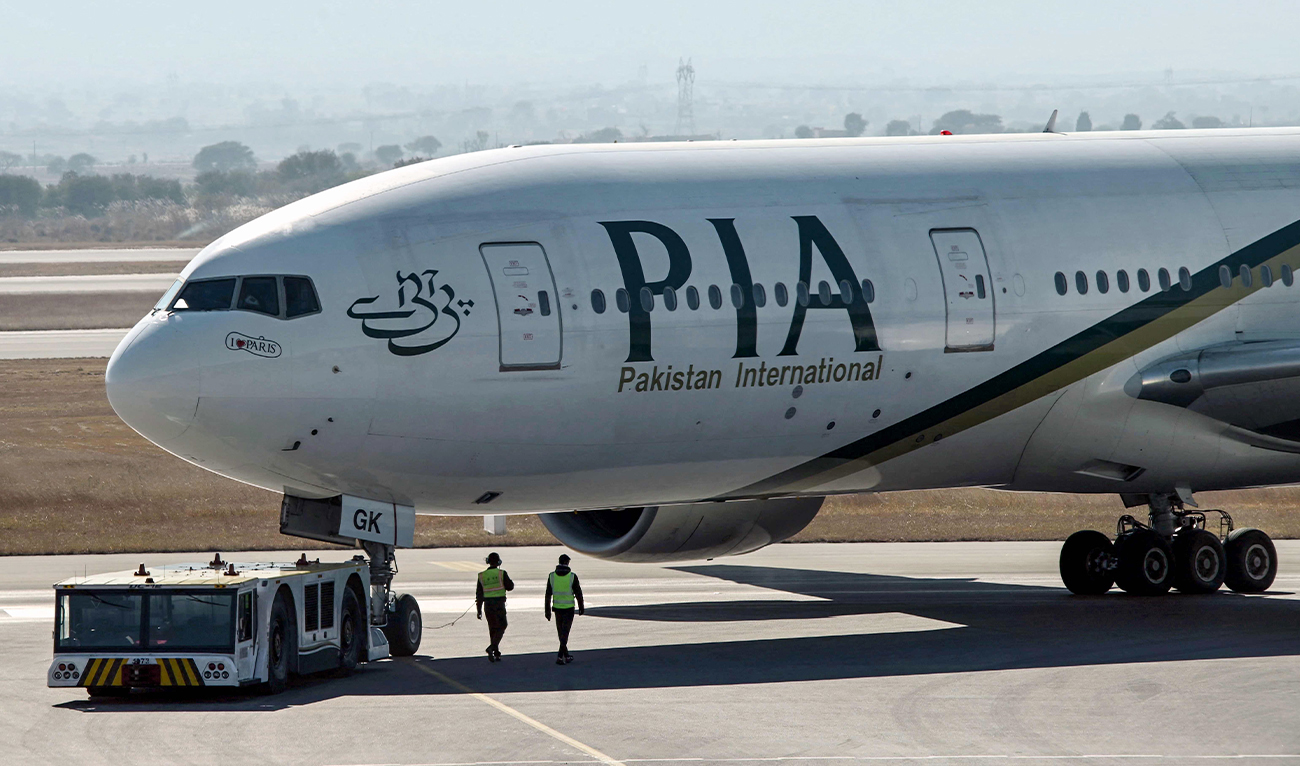 Pakistan International Airline (PIA) aircraft taxis ahead of its takeoff for Paris at the Islamabad International Airport in Islamabad, Pakistan, on January 10, 2025. (AFP/File)