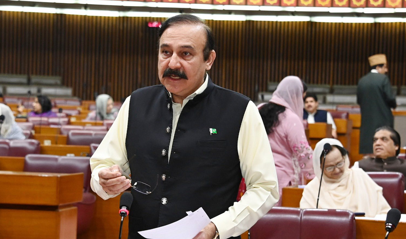 Parliamentary Affairs Minister Tariq Fazal Chaudhry addresses a National Assembly session in Islamabad, Pakistan, on November 7, 2025. (Facebook/@NationalAssemblyOfPakistan)