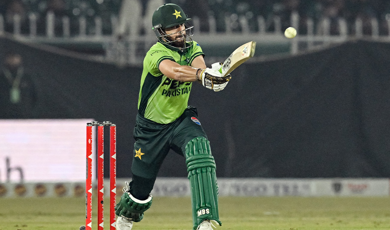 Pakistan's Salman Agha plays a shot during the first one-day international (ODI) cricket match between Pakistan and Sri Lanka at the Rawalpindi Cricket Stadium in Rawalpindi on November 11, 2025. (AFP)