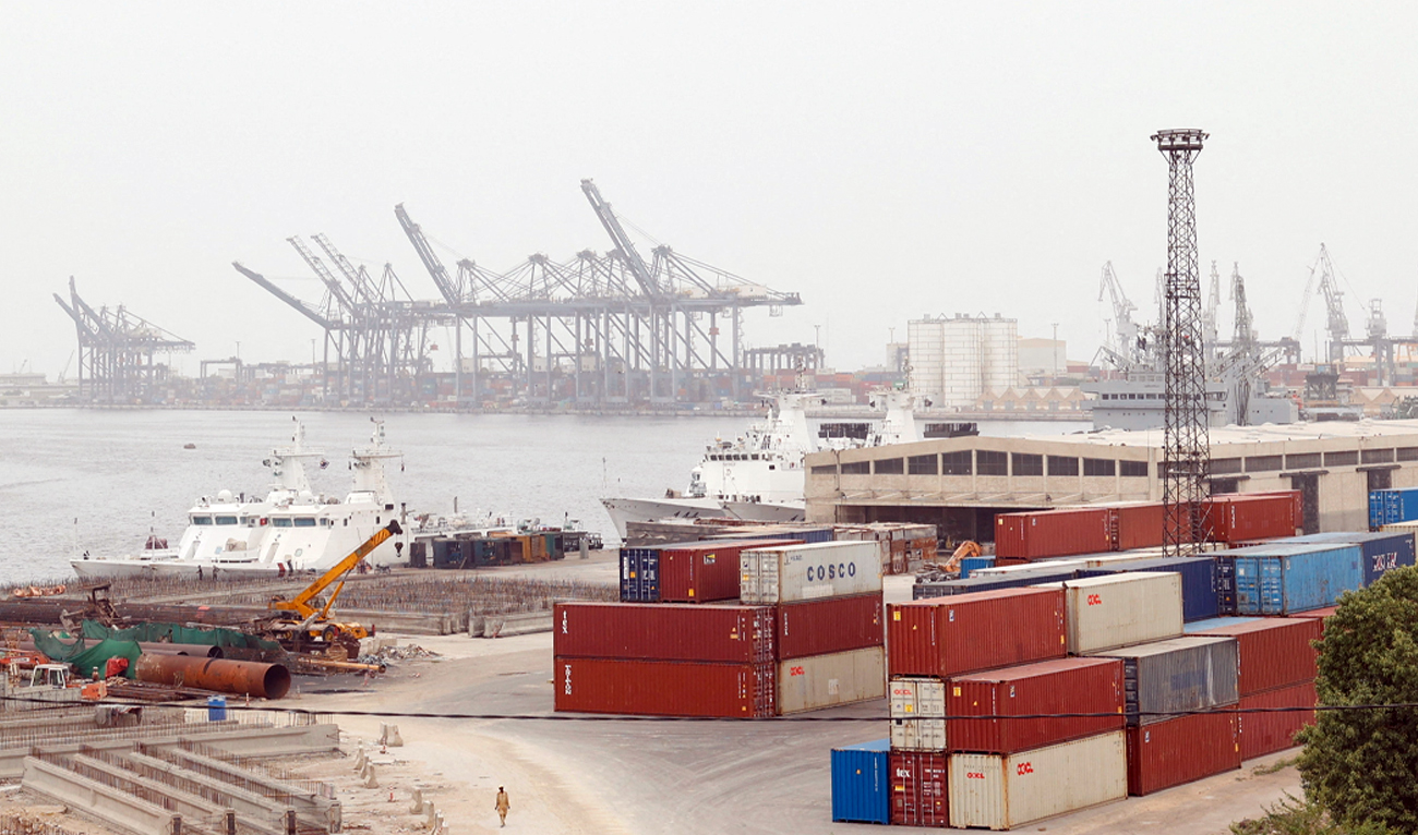 Shipping containers are stacked at the Karachi port area in Karachi, Pakistan, on July 31, 2025. (REUTERS/File)