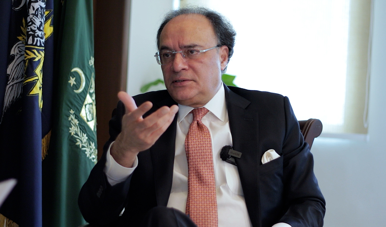 Pakistan’s Finance Minister Muhammad Aurangzeb speaks during an interview with Arab News in Islamabad on November 18, 2025. (AN)