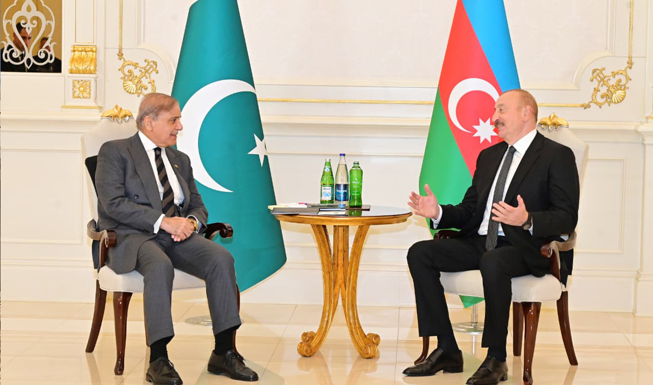 In this file photo, taken on November 7, 2025, Pakistan Prime Minister Shehbaz Sharif meets President of Azerbaijan Illham Aliyev in Baku. (Handout/PMO/File)