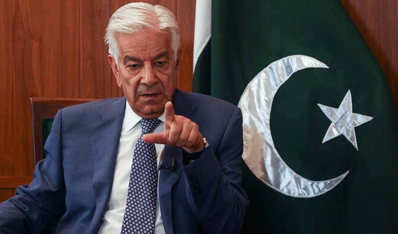 Pakistan's Defence Minister Khawaja Muhammad Asif gestures during an interview with Reuters in Islamabad, Pakistan, on May 8, 2025. (Reuters/File)
