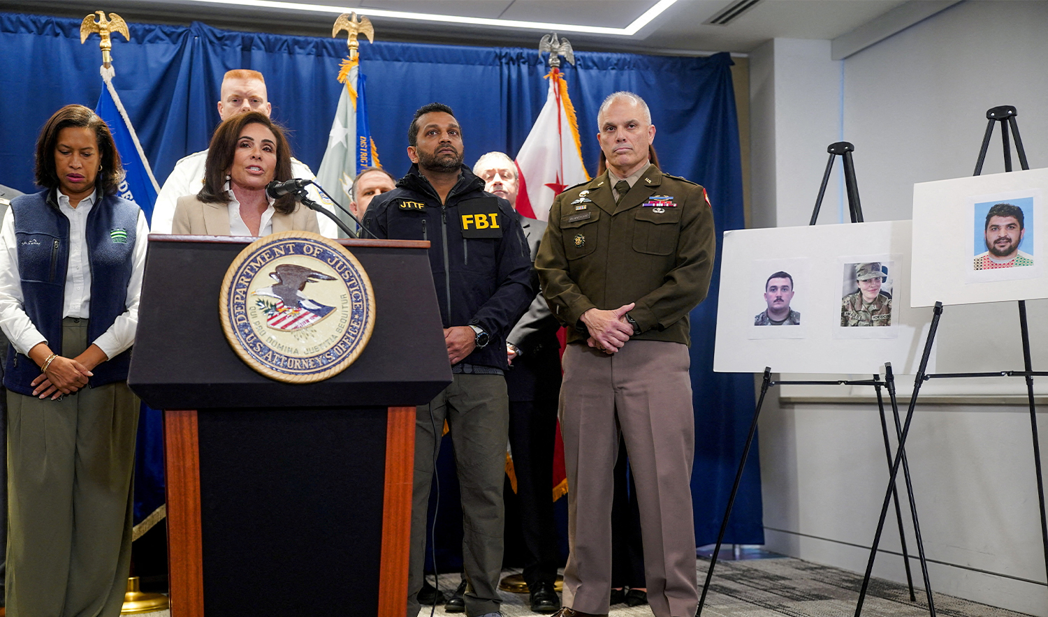 .S. Attorney for D.C. Jeanine Pirro speaks during a press conference with FBI Director Kash Patel and other authorities about the shooting of two National Guard members on November 26, in Washington, DC, US, on November 27, 2025. (REUTERS)