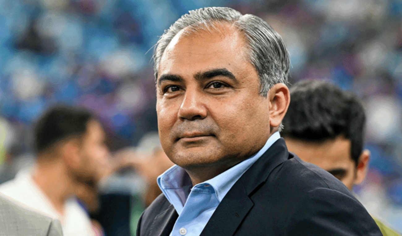Pakistan's Interior Minister Mohsin Naqvi waits at the field at the end of the Asia Cup 2025 Twenty20 international cricket final match between India and Pakistan at the Dubai International Stadium in Dubai on September 28, 2025. (AFP/File)