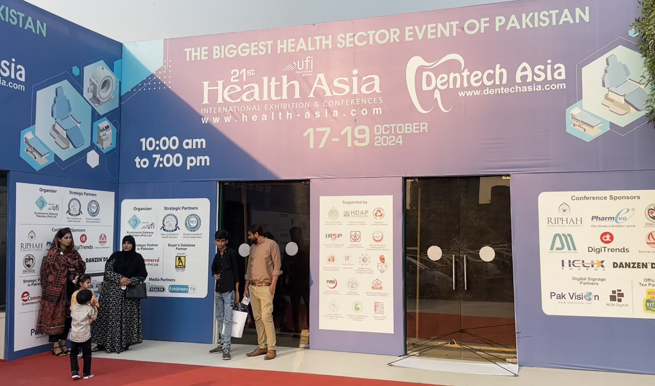 Visitors arrive on the first day of the 21st Health Asia Exhibition at the Expo Center in Karachi, Pakistan, on October 19, 2024. (AN Photo/File)