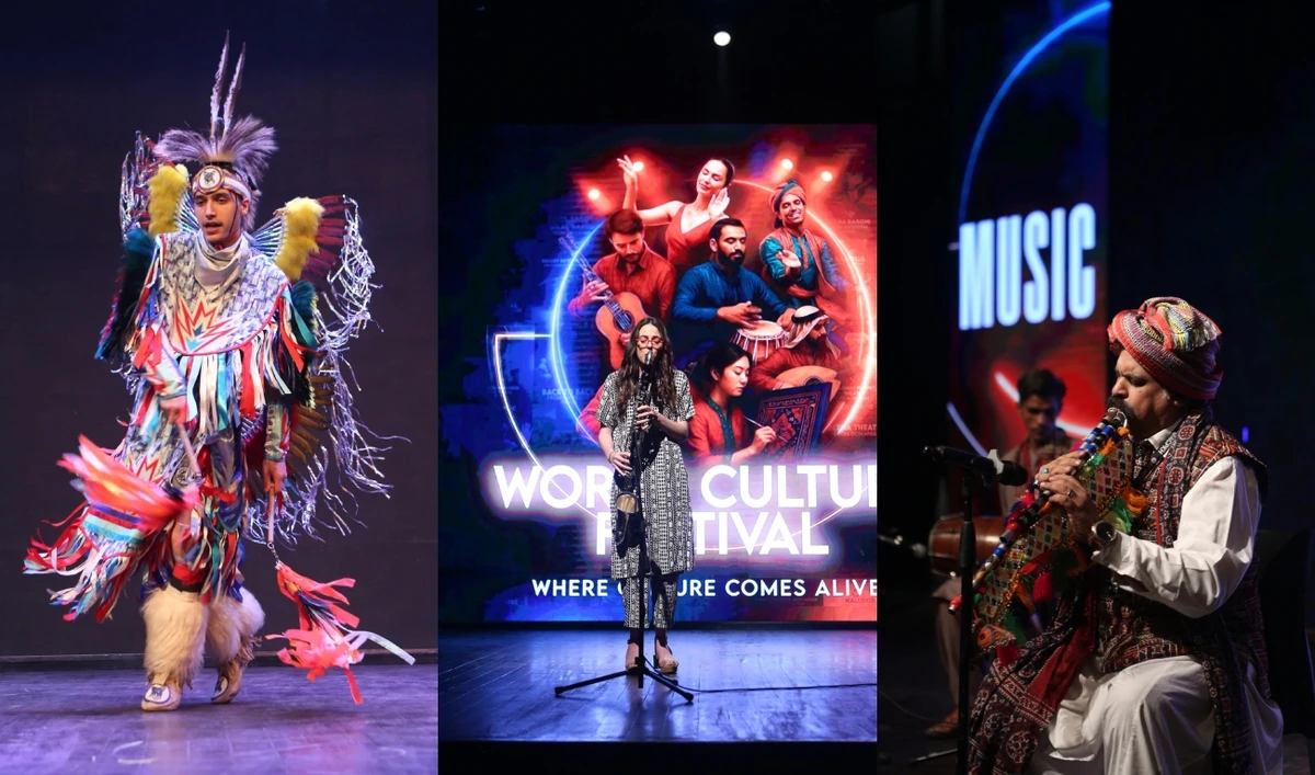 The collage of images shows performers singing during World Culture Festival 2025 in Karachi, Pakistan, on Occtober 31, 2025. (World Culture Festival 2025)