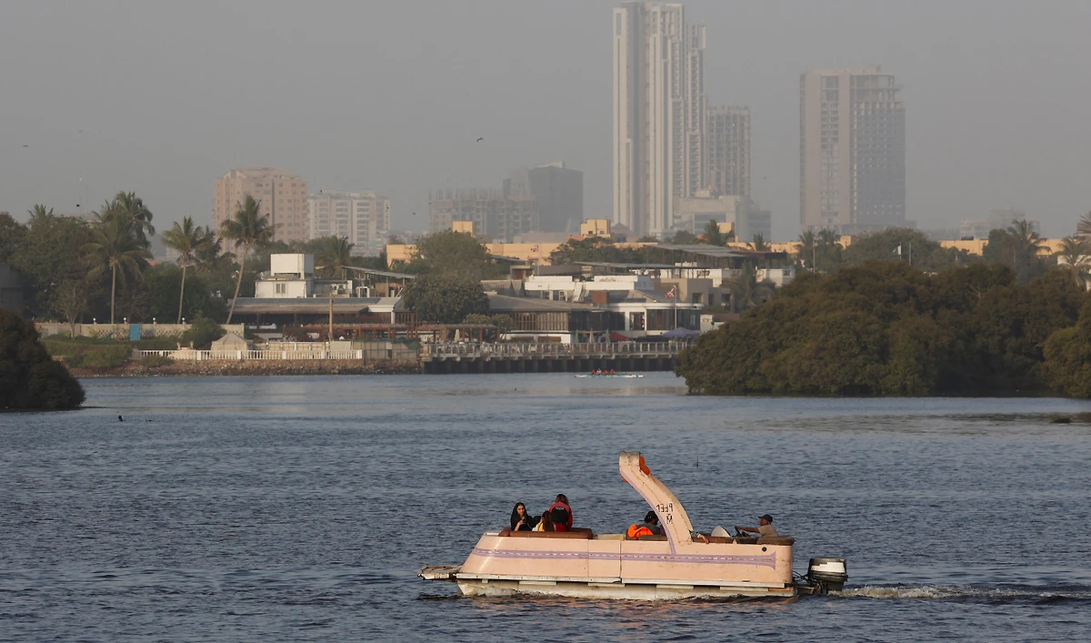 Locals ride on a boat during a hot summer day in Karachi, Pakistan on May 29, 2024. (REUTERS/File)