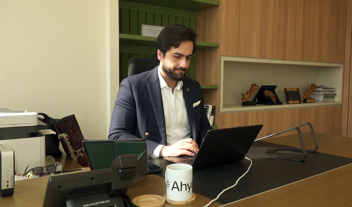 Salaal Hasan, founder of Ahya Technologies and a chemical engineer, works in his office in Karachi, Pakistan, on November 28, 2025. (AN)