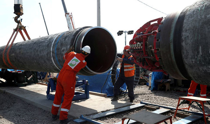 Workers are seen at the construction site of the Nord Stream 2 gas pipeline, near the town of Kingisepp, Leningrad region, Russia, on June 5, 2019. (REUTERS/File)