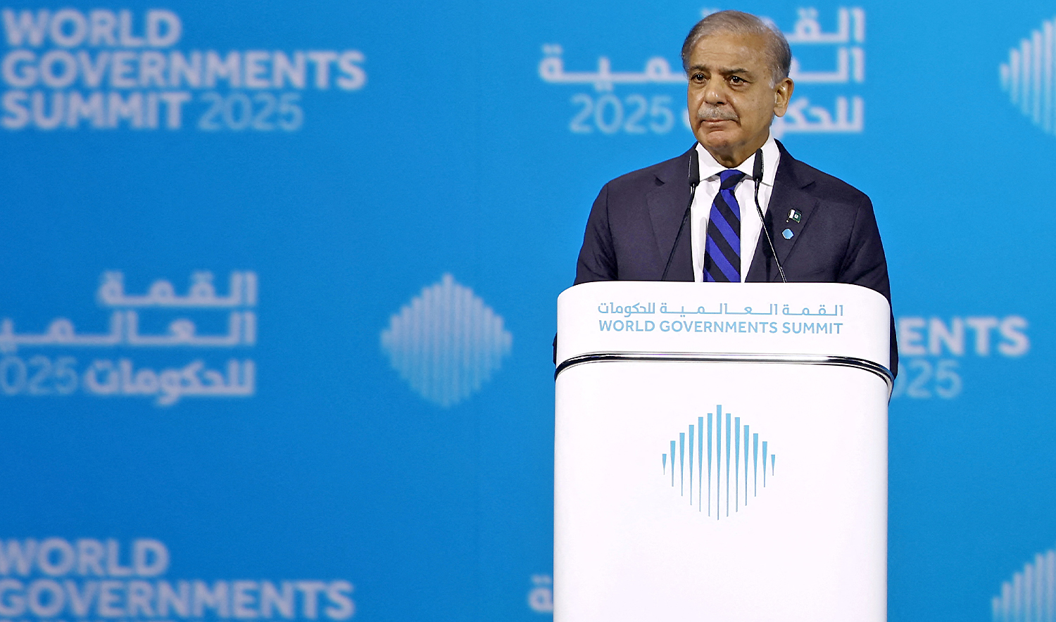 Pakistan's Prime Minister Shehbaz Sharif speaks during a session at the World Governments Summit in Dubai, United Arab Emirates, on February 11, 2025. (REUTERS/File)