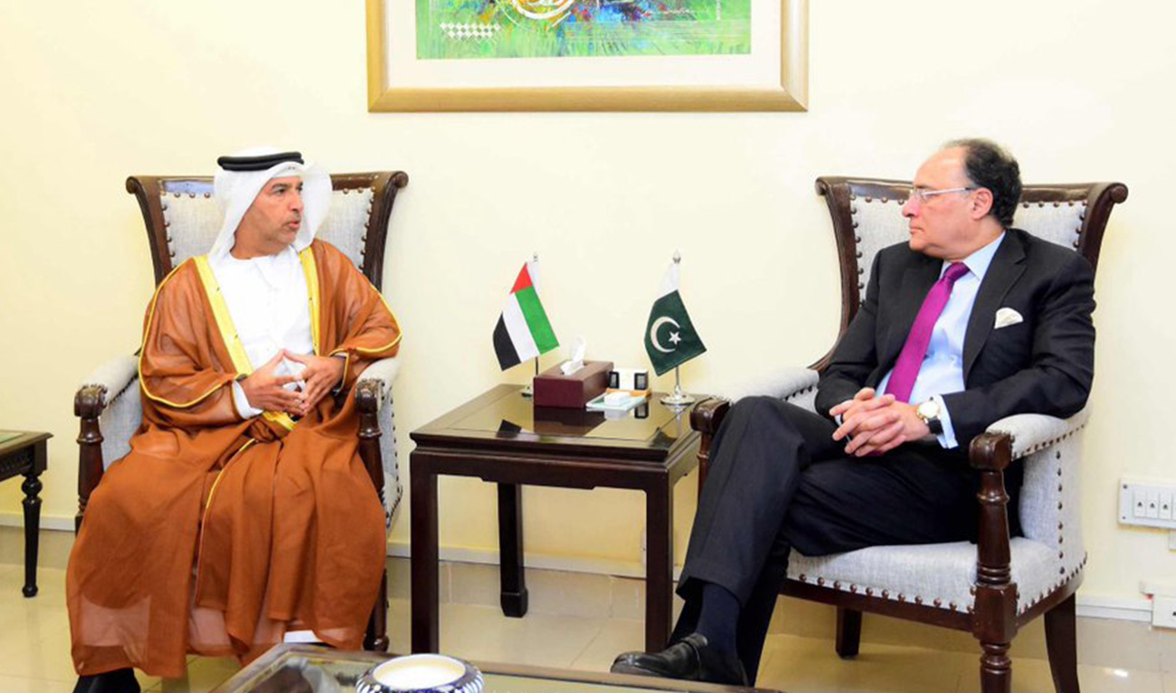 UAE Ambassador Salem Mohammed Al Zaabi meeting with Finance Minister Muhammad Aurangzeb in Islamabad, on December 14m 2025. (Foreign Ministry)