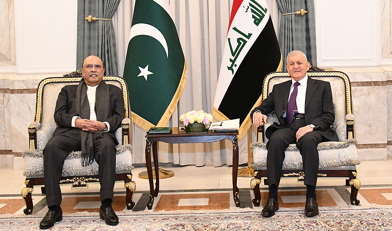 Pakistan President Asif Ali Zardari meeting with Iraqi counterpart, Dr. Abdul Latif Jamal Rashid, at Baghdad Palace, on December 21, 2025. (@PresofPakistan/ X)