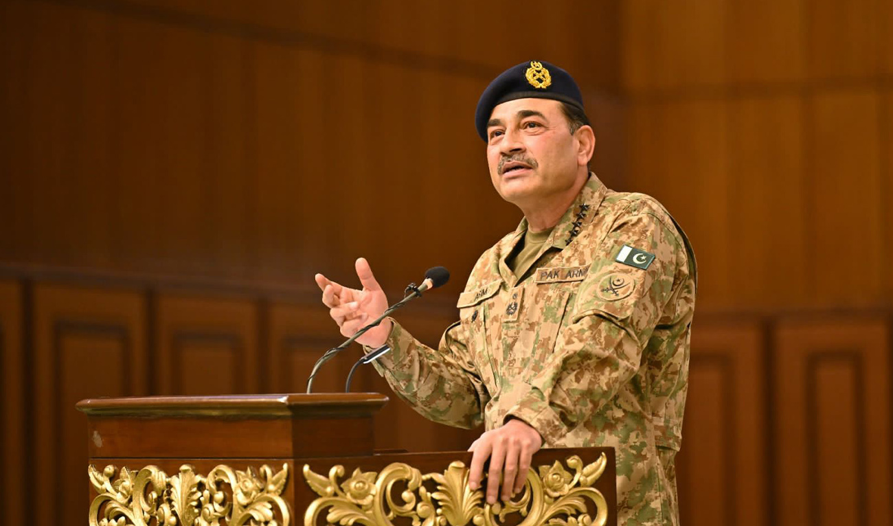 Pakistan’s top military commander Field Marshal Asim Munir addresses the Ulema Conference in Islamabad on December. 10, 2025. (PMO)