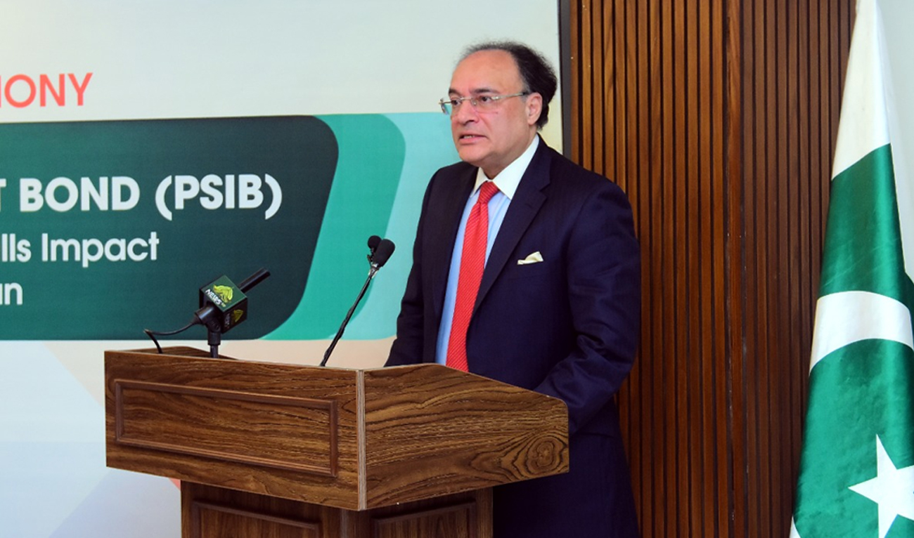 Federal Minister for Finance and Revenue, Muhammad Aurangzeb, addresses the signing ceremony of financing documents under the Pakistan Skills Impact Bond (PSIB) in Islamabad, Pakistan, on December 30, 2025. (Finance Ministry/File)
