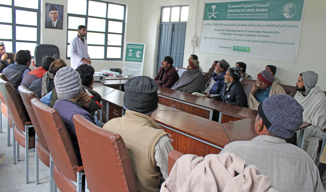 The undated file photo shows a KSrelief worker conducting a training with locals. (Radio Pakistan)