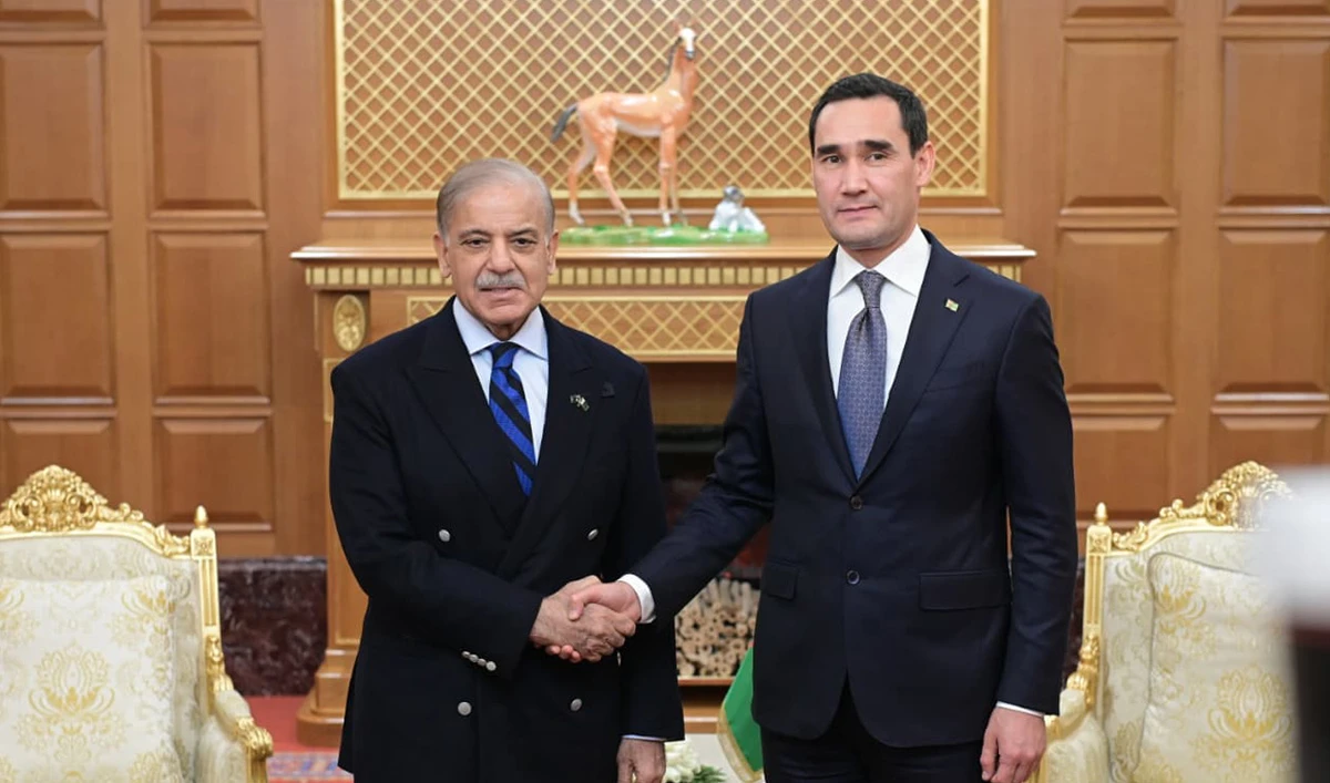Pakistan Prime Minister Shehbaz Sharif meets President of Turkmenistan Serdar Berdimuhamedow on the sidelines of the International Forum dedicated to Peace and Trust, in Ashgabat on December 11, 2025. (Handout/PMO)