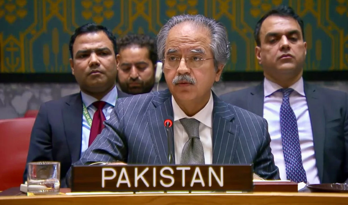 Pakistan's permanent representative to the United Nations, Asim Iftikhar Ahmad, Speaking at an open debate of the UN Security Council on “Leadership for Peace,” in New York, US, on December 15, 2025. (@PakistanUN_NY/X)