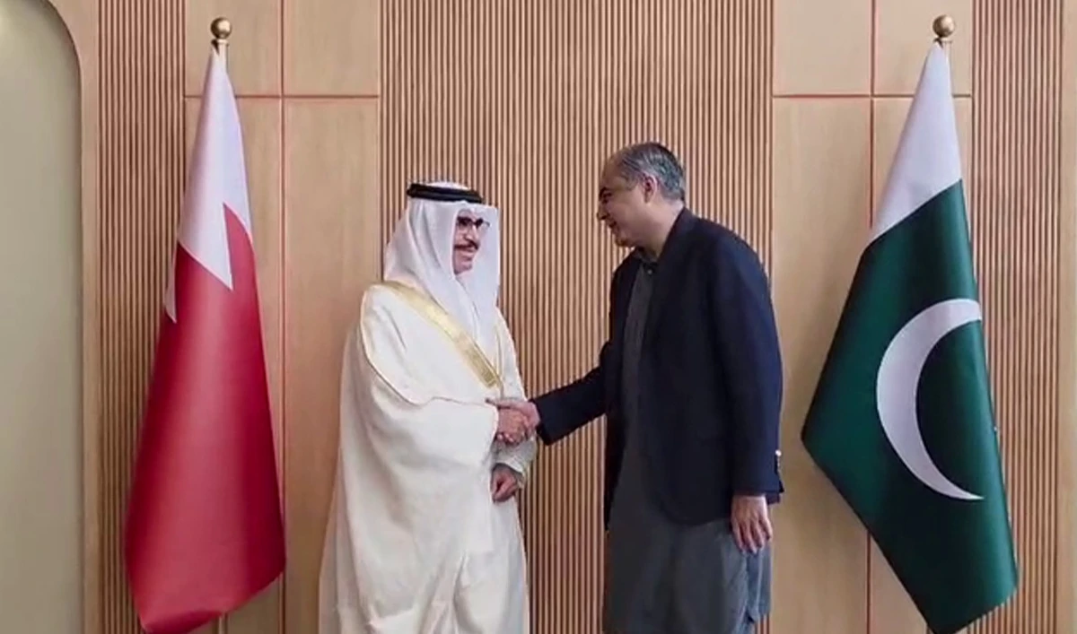 Pakistan’s Interior Minister Mohsin Naqvi (right) meets his Bahraini counterpart, Lt. Gen. Rashid bin Abdullah Al Khalifa, in Islamabad on September 10, 2025. (Pakistan's Interior Ministry)