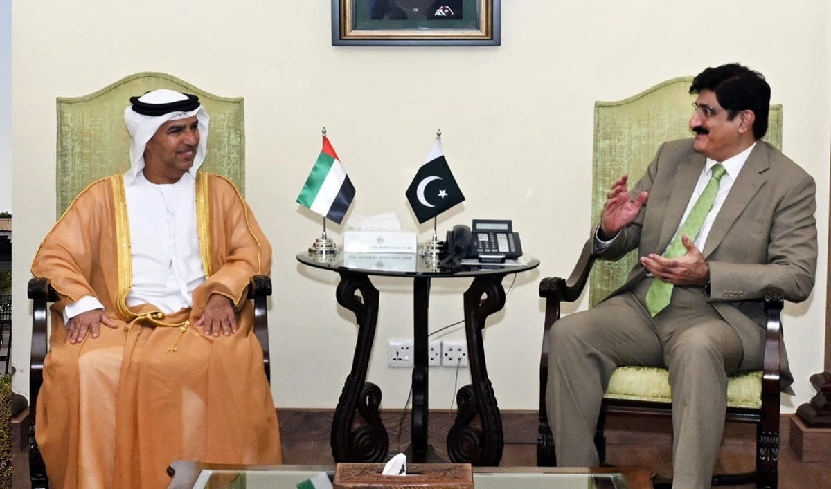 Sindh Chief Minister Syed Murad Ali Shah meeting UAE Ambassador to Pakistan Salem Mohammed Al Zaabi in Karachi on December 16, 2025. (PID)