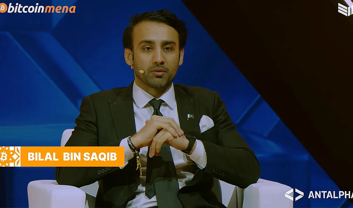 Screebgrab from Bitcoin Magazine showing Pakistan Virtual Assets Regulatory Authority Chairman Bilal bin Saqib speaking at the Bitcoin MENA Conference in Abu Dhabi on December 9, 2025. (Bitcoin Magazine/YouTube)