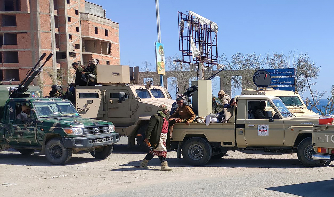 This photo taken on January 4, 2026 shows Saudi-backed forces deployed in the city of Mukalla in Yemen's coastal southern Hadramawt province. (AFP)